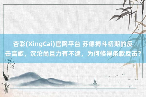 杏彩(XingCai)官网平台 苏德搏斗初期的反击高歌，沉沦尚且力有不逮，为何倏得条款反击？