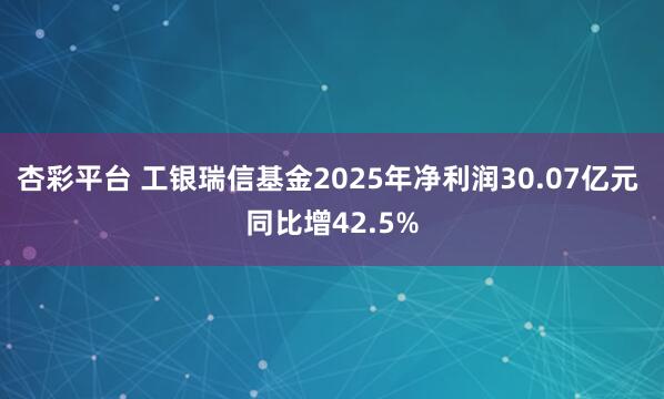 杏彩平台 工银瑞信基金2025年净利润30.07亿元 同比增42.5%