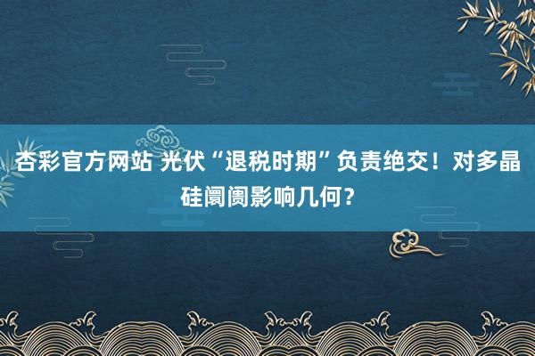 杏彩官方网站 光伏“退税时期”负责绝交！对多晶硅阛阓影响几何？