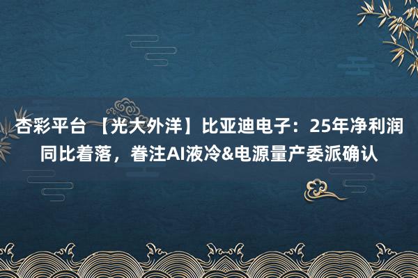 杏彩平台 【光大外洋】比亚迪电子：25年净利润同比着落，眷注AI液冷&电源量产委派确认