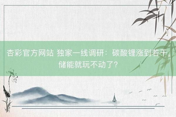 杏彩官方网站 独家一线调研：碳酸锂涨到若干，储能就玩不动了？