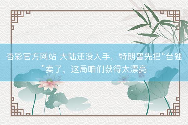 杏彩官方网站 大陆还没入手，特朗普先把“台独”卖了，这局咱们获得太漂亮